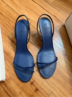 SCHUTZ Blue Strappy Slide Sandals